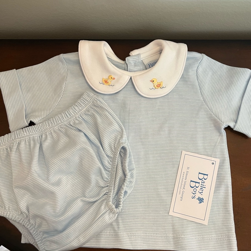 NWT, Boutique Bailey Boys Duck Stripe Top and Diaper Cover, 6 Month